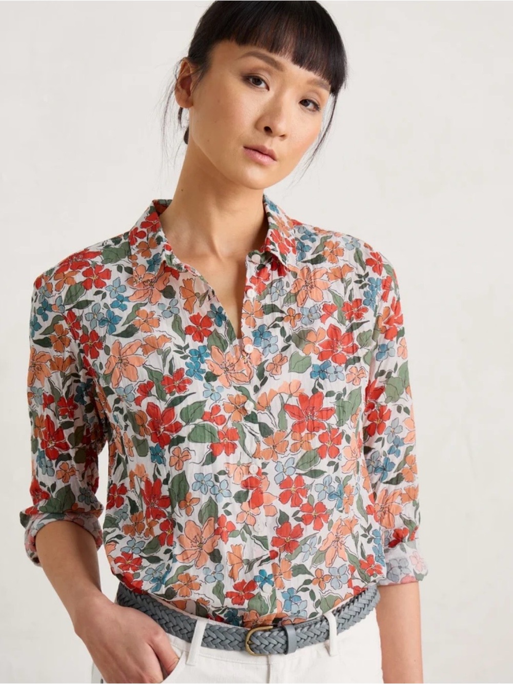 Seasalt Cornwall Larissa Button-Detail Floral 100% Organic Cotton Shirt 10